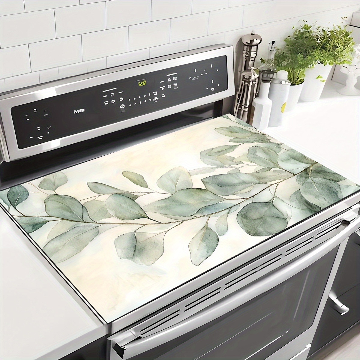TEMU 1 tapete de cocina con estampado de hojas de eucalipto y de , ideal para mesa, , microondas, etc. - Diseño elegante de acuarela para cocinas