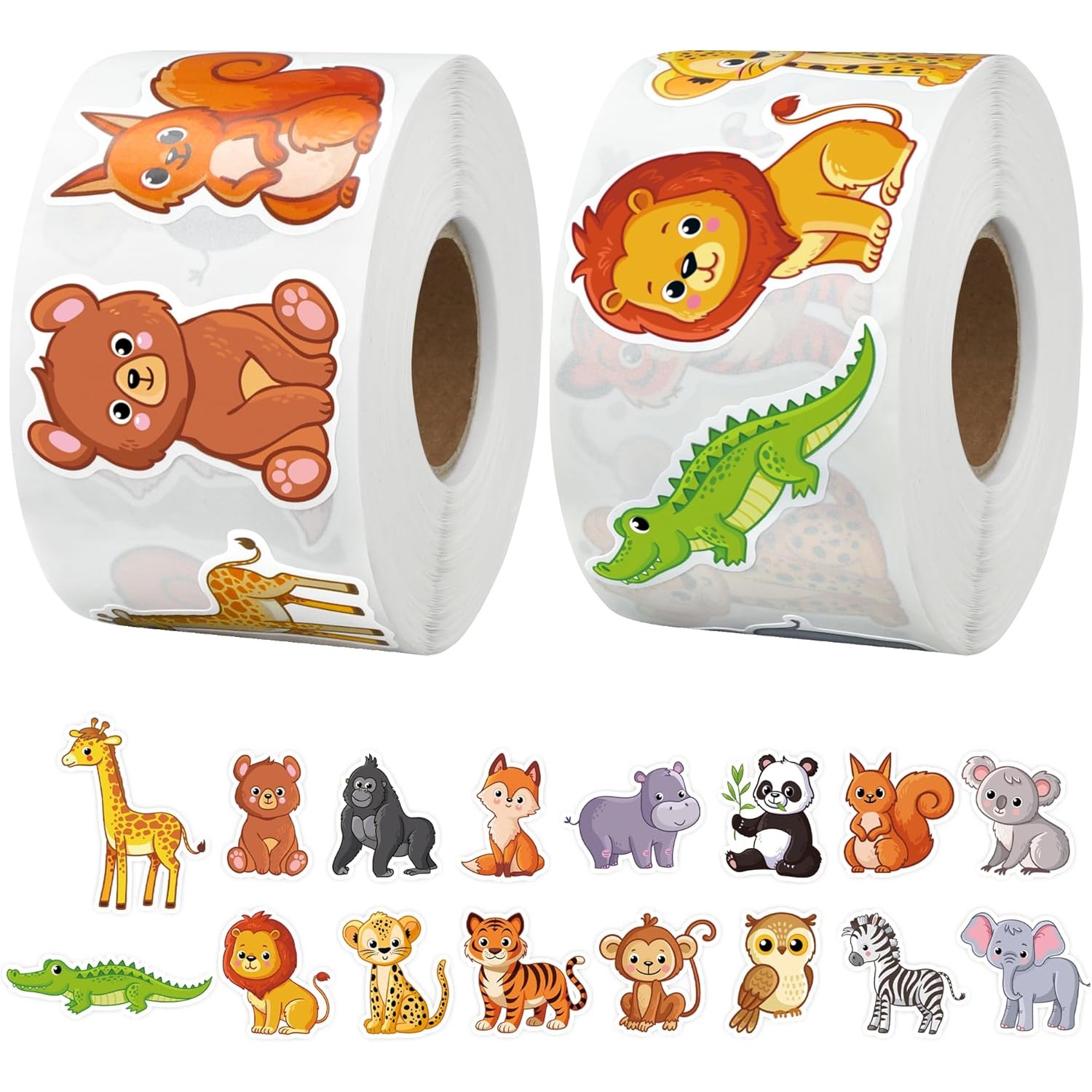 Image of 500pcs Animal Stickers Roll 1" Jungle Animal Sticker Labels 16 Designs Self-adhesive Zoo Animals Incentive Decals For Envelopes Gift Party Decor, 2rolls