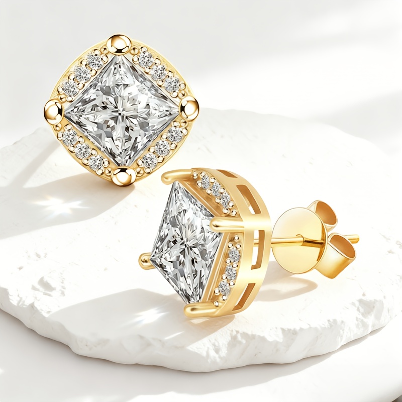 925 Silvery 0.5 Carat*2 Princess Cut Moissanite Classic Fashion Versatile Hypoallergenic Stud Earrings, High-Quality Unisex Couple Earrings Suitable for Daily Wear, Weddings, Vacations, Dates, Gatherings, Banquets, Parties, Mother's Day, Father's Day