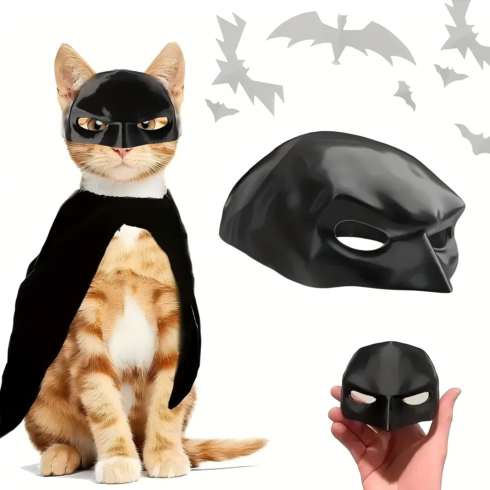 

1pc Cute Cat And Bat Role-play Mask - Polyester Fiber Costume Accessory, Fashionable Prop, Ideal Gift For Cat Lovers, Halloween And Christmas