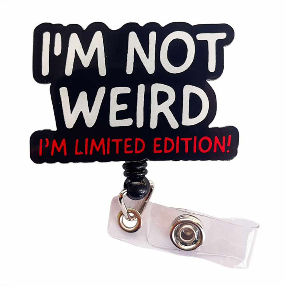 

1pc " Weird, I'm !" Retractable Badge Holder With Clip - Plastic Nurse & Doctor Name Tag Reel For Office & Hospital, Nurse Badge Accessories