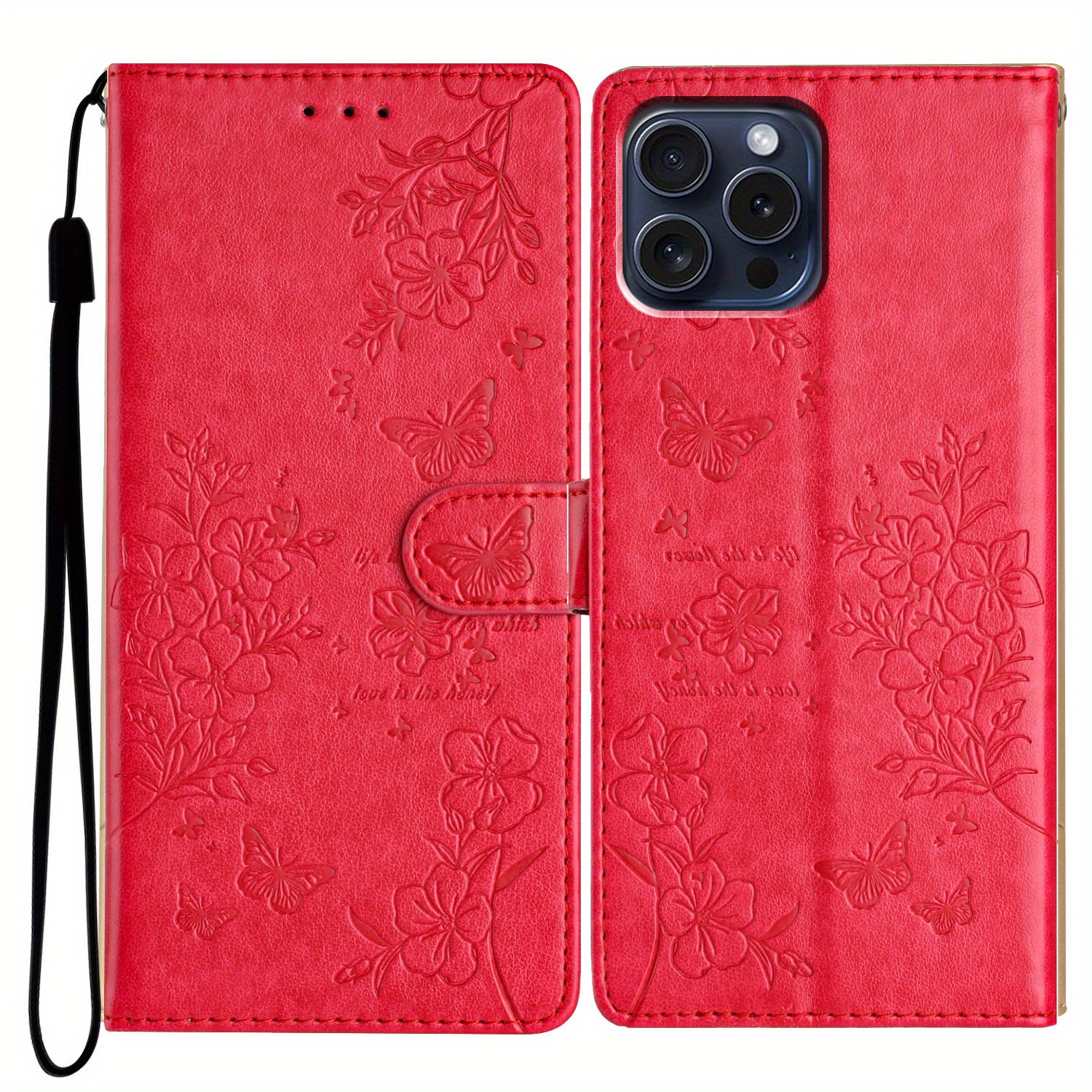 TEMU Lightweight Floral Creative Phone Case With Card Slot, Flip Cover Artificial Leather Fashion Minimalist Print Stand Wallet Strap Case For Iphone