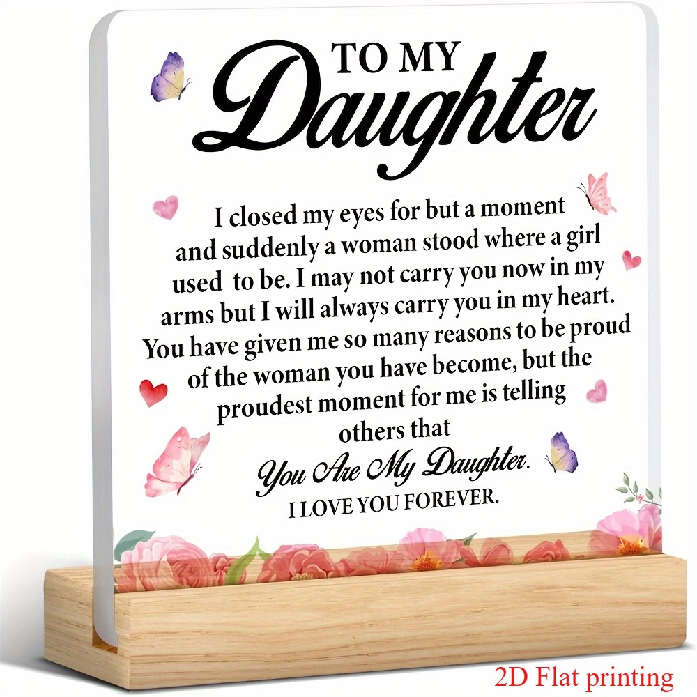 TEMU 2d Flat, "to My Daughter" Acrylic Table Plaque - Design With Message, Birthday Graduation Wedding Gift For Daughter From Mom & Dad, Desktop Keepsake For Home Office Decor, 2d Flat