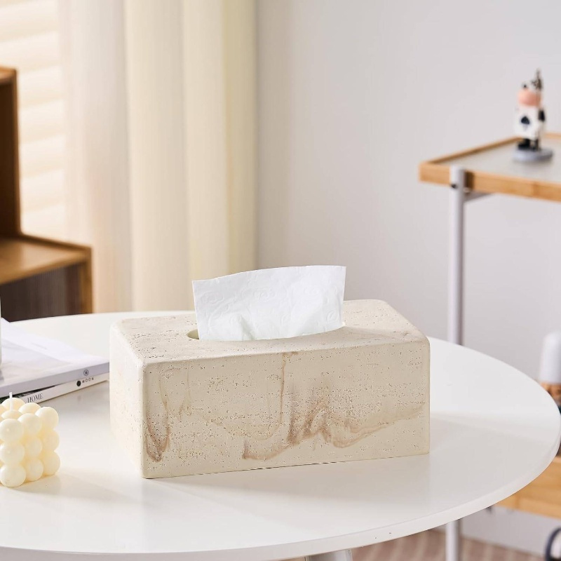 natural   textures tissue box cover - heavy-duty resin rectangular bathroom countertop organizer, 4-inch height, beige marble design for home decor, office, or bedside table, durable & stylish storage solution, bathroom decor and accessories, office accessory, modern decor,  , textured surface, sturdy construction, home organizers, minimalist decor,   material, office workers, decorative cube holder, fall home decor with burlap texture design Product details 2
