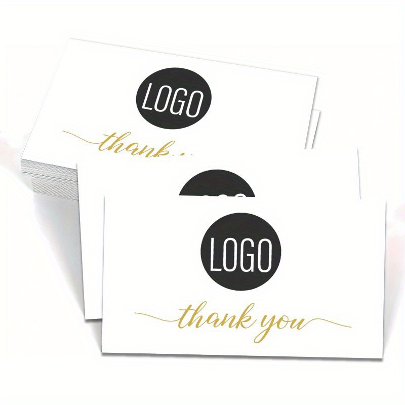 TEMU 100/200 Pacco Biglietti di Ringraziamento Personalizzati per Piccole Imprese - Carte da con Logo, Design Elegante in Scrittura su per ,