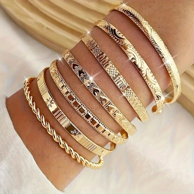 

7pcs Golden Bangles Women Silvery Bangles Costume Jewelry Fashion Disco Bracelets Golden Bangles