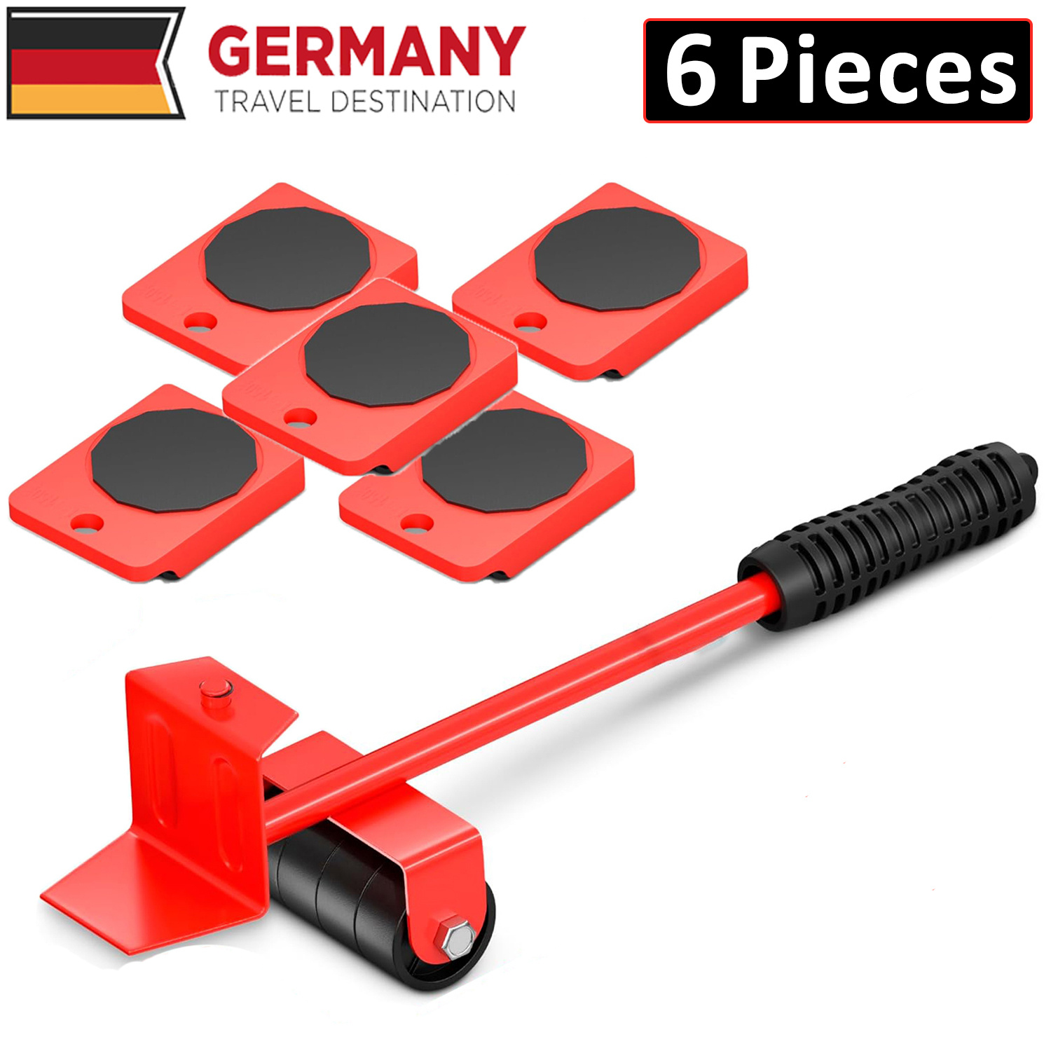 6pcs Furniture Mover, Furniture Lift Mover Tool Set, Furniture Lifters For Heavy Furniture With Adjustable 1 Height Lifting Tool Lever And , Furniture Mover Dolly Lifter Moving Sliders (red)