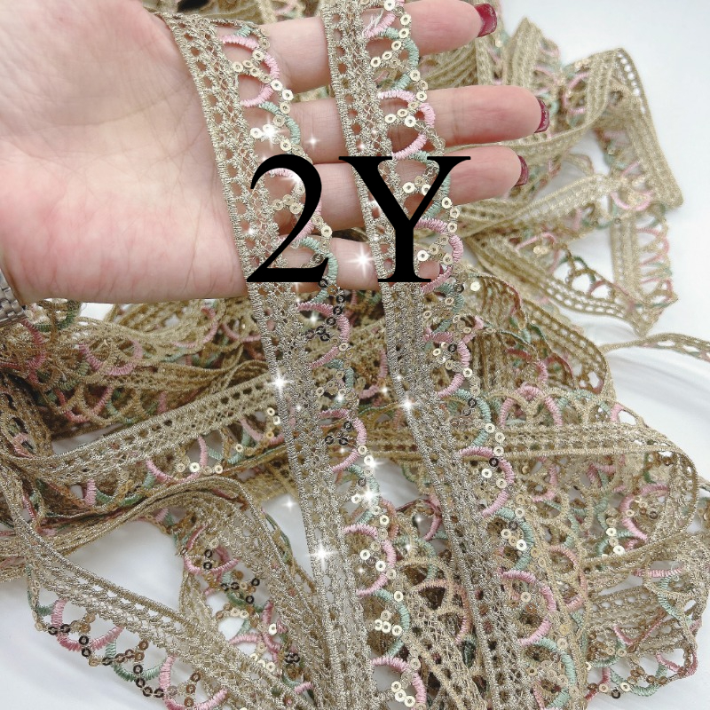 TEMU Champagne-colored Embroidered Lace Trim With Lace Ribbon, Decorating Shoes, Hats, Clothing, Bags, And Jewelry. Ideal For Diy Gift Sewing