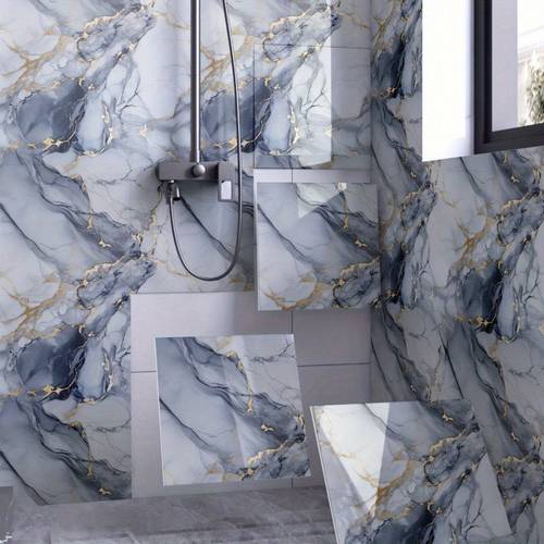 30pcs waterproof 3d self blue marble tile wall stickers peel stick removable vinyl bathroom wall panels with seamless pattern matching for bathtub home renovation bathroom stickers shower decor elegant decor