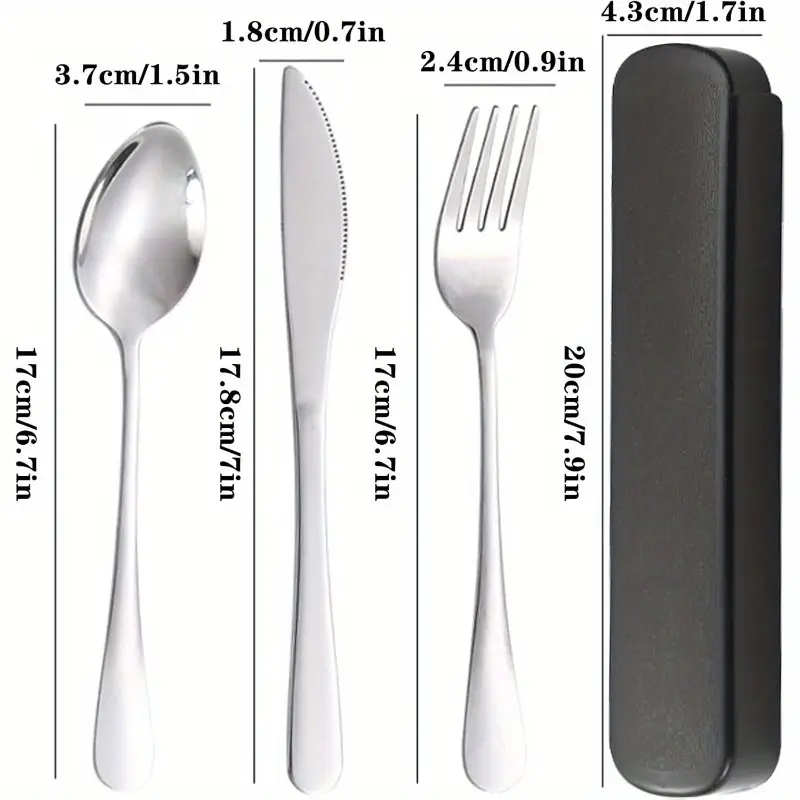 camping cutlery set with portable case stainless steel flatware camping utensil set food grade knife silverware for outdoor travel picnic lunch box black Product details 1