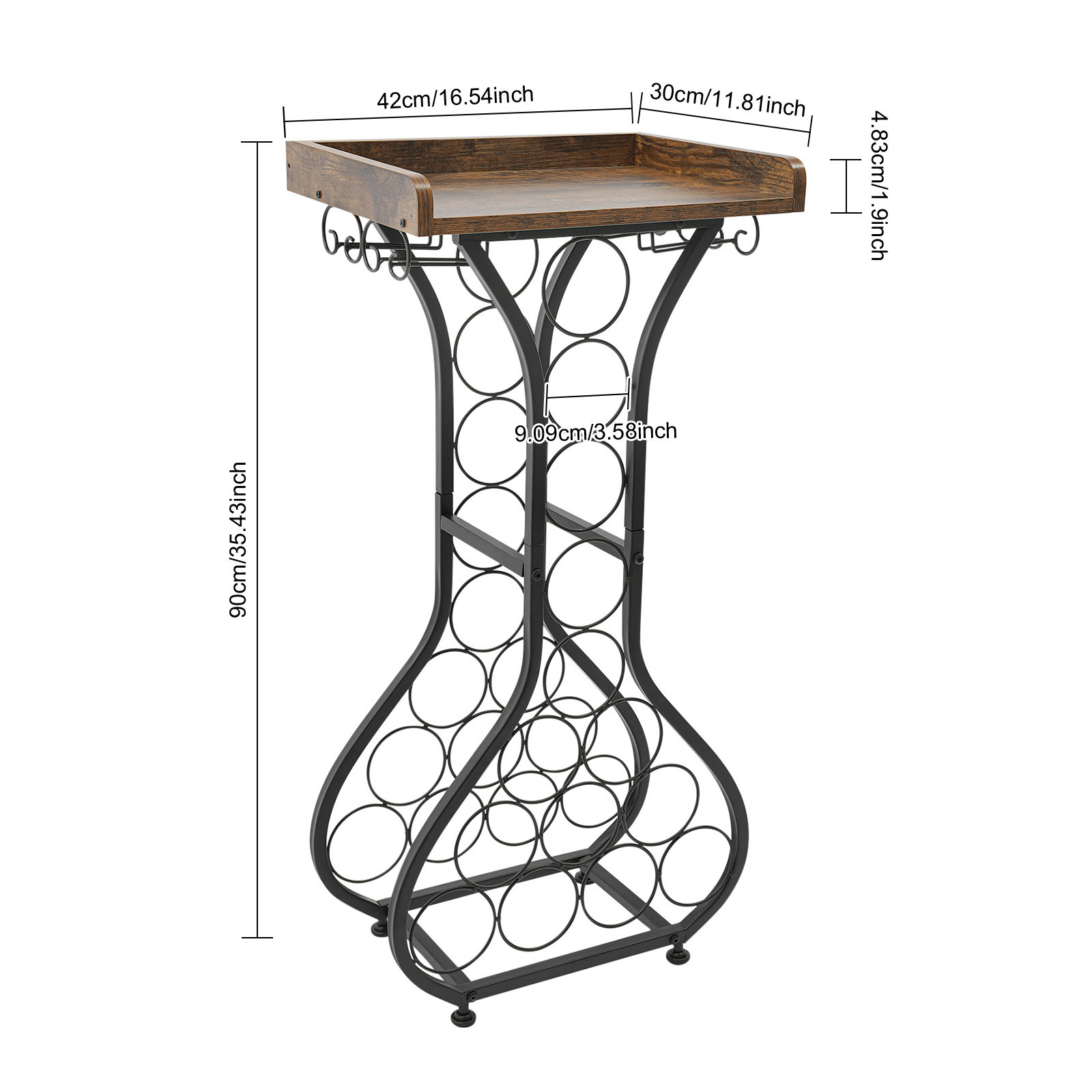 Image of Wine Rack, Wine Rack With 4 Rolls, Freestanding Floorstanding Mini For Bar Wine Rack, Iron Wine Rack For 14 Bottles For Bar, Kitchen, Living Room 42 X 30 X 90 Cm