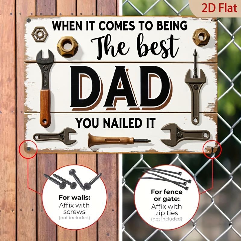 TEMU 2d Flat, [2d Flat] 2d Flat, Ynlloofa Best For Dad Metal Sign - Wall Art With Hammer & Tools Design, , Pre-drilled Holes - Rustic Home Decor For