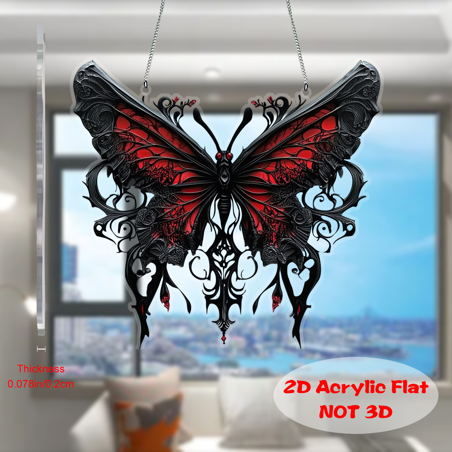 TEMU 2d Flat Gothic Style Sunshine Catcher - Window Hanging Decor With Chain, Black Red Gothic Ornament, No Electricity Needed - Suitable For Living