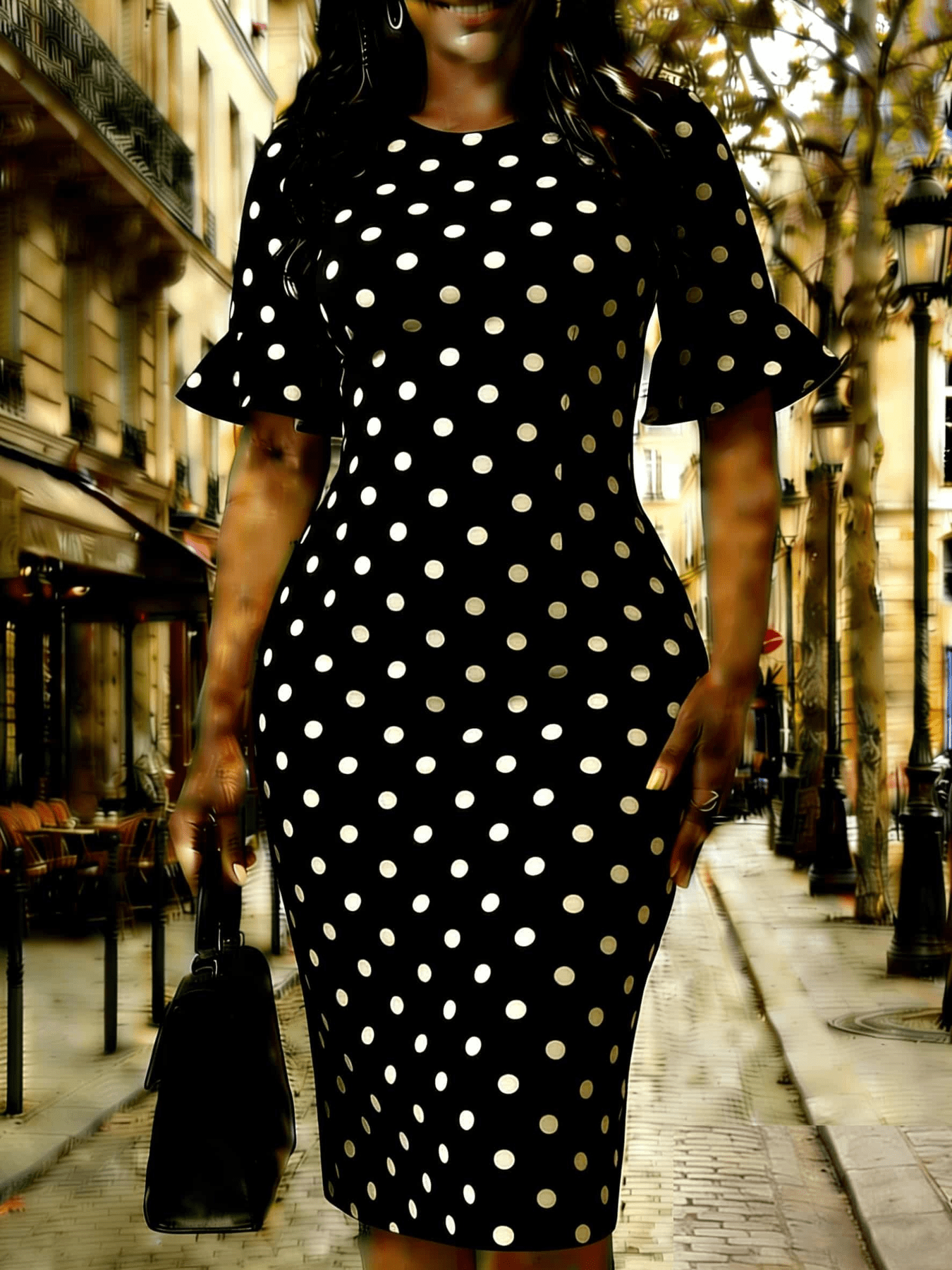 black and white spotty dress Zapakasa Women Black and White Tulle Midi Polka Dot Dress with Ruffles  Tiered A Line Deep V-Neck Cocktail Dress main image 0