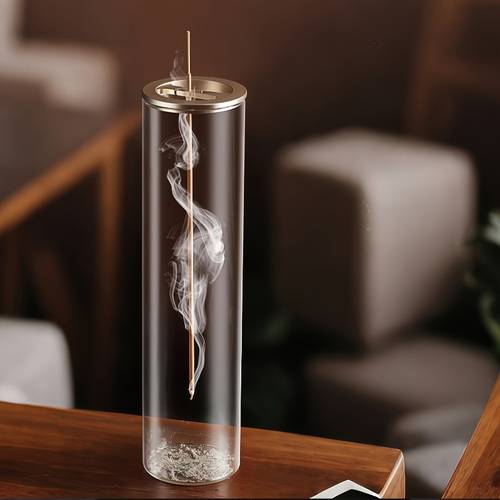 elegante portavelas de de vidrio a prueba de cenizas - soporte cilíndrico para varillas de de limpiar, ideal para meditación, yoga, spa y relajación | decoración de vidrio zen , regalo de navidad y acción de | portavelas de de vidrio
