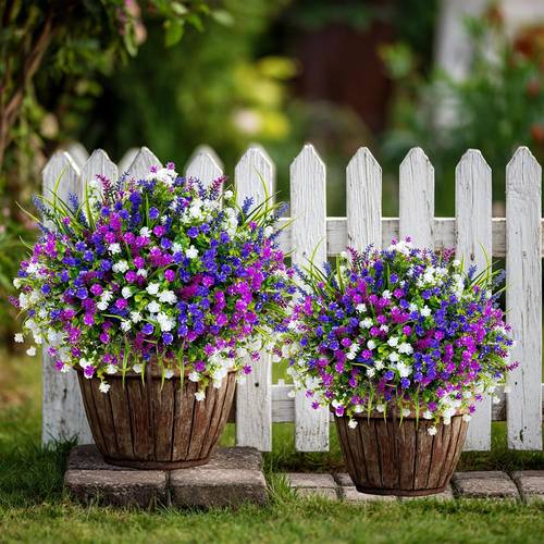 item picture 20 pack outdoor artificial flowers faux greenery outdoor simulated artificial boxwood non fading plastic shrubs home decor farmhouse garden mixed colors 3 colors white