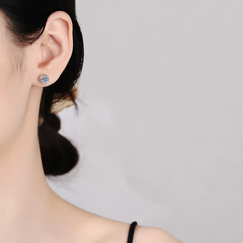 Women's 925 Silver Round Bubble Synthetic Moissanite Earrings, Everyday Wear