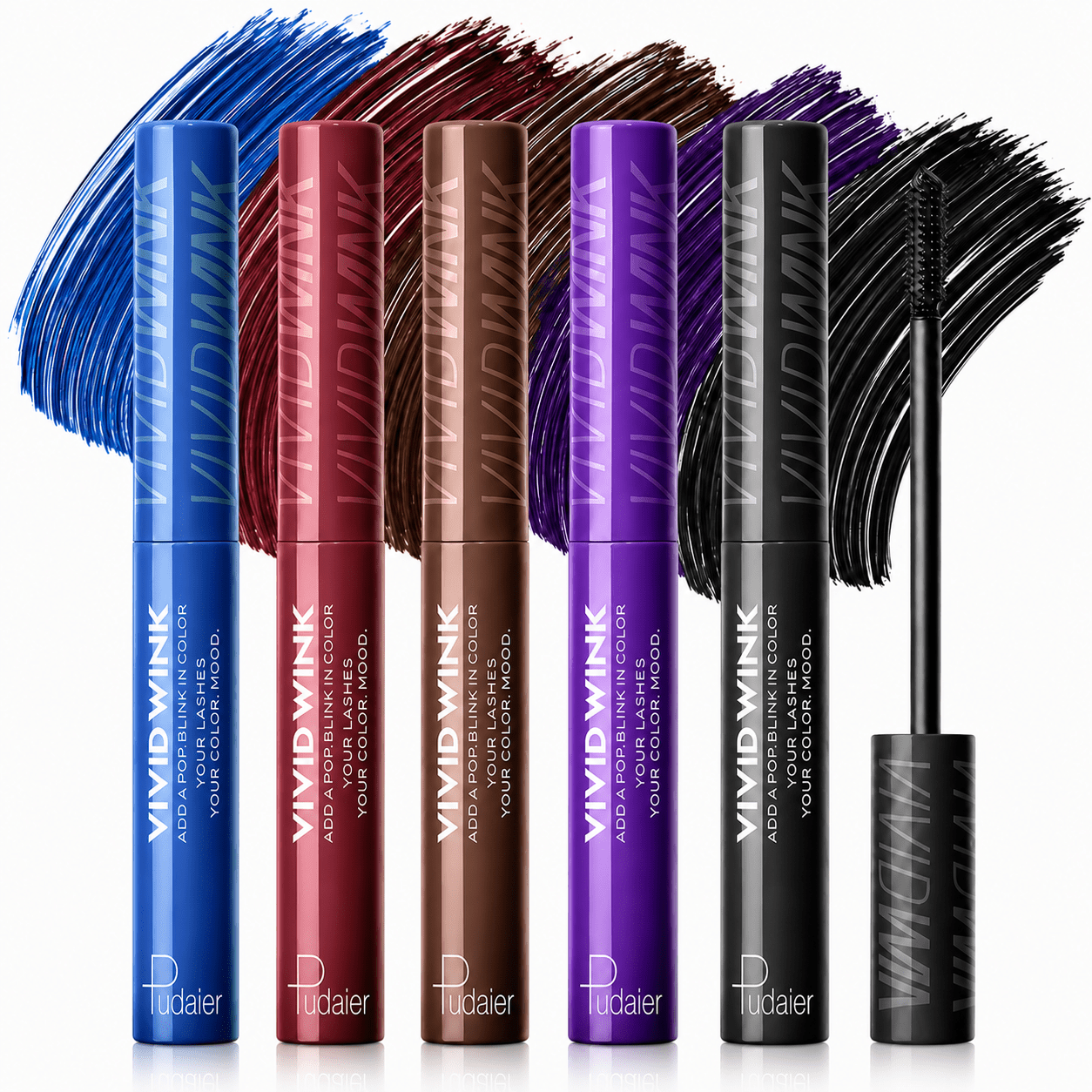 Image of Pudaier 5pcs Long Lasting Waterproof Colored Mascara Smudge Proof Free Portable Lash Mascara Volumizing Curling Perfect For Festival Party Stage Role Makeup