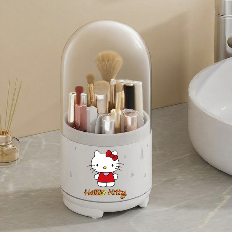   genuine 360 rotating makeup brush organizer with dustproof lid desktop pen holder and eyebrow eye shadow brush storage box Product details 4