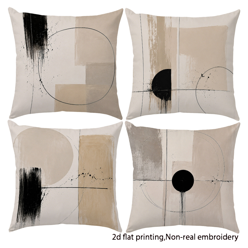 TEMU 4pcs - Minimalist Abstract Ink Cushion Covers - Soft Fabric Suitable For Bed Sofa Outdoor Decor, Zipper Closure Machine Washable Modern