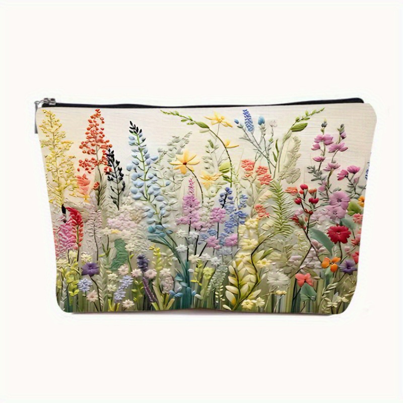 E-shop 1 Stück. Blumenarrangement mit verschiedenen Farben, Polyester Make-up-Tasche, Reißverschluss, Reise-Kosmetiktäschchen, leichtes Kosmetik-Etui,