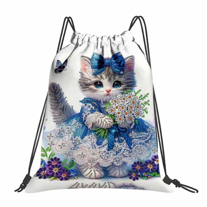 TEMU 1pc Mochila de Pintura de Diamantes con Diseño de Gato Adorable (Diamantes No Incluidos), Tela Oxford Duradera, Portátil, Multi-Bolsillos,