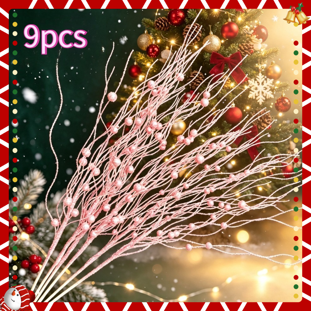 TEMU Lot de 9 tiges de fruits à paillettes avec perles brillantes, branches pour petit vase de sapin de Noël, décoration de fête de mariage, ornement