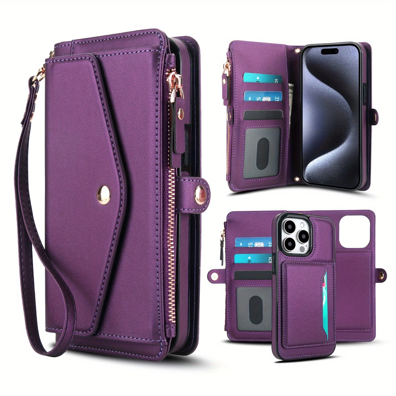 for iphone 16e 16 15 14 11 pro xs xr xs max se 2022 7 8 plus wallet case for women support wireless charging with rfid blocking card holder wallet detachable magnetic phone case crossbody strap details 1