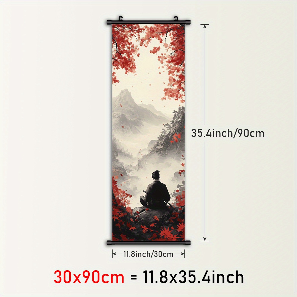 TEMU 1pc Japanese-inspired Meditation Wall Art With & Mountains - Canvas Scroll Painting, Home Decor, Poster Print, Framed In Plastic With Hanger,