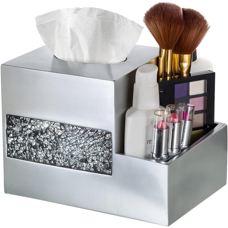 crackled glass silvery tissue box cover square and nightstand organizer for men women multifunction mosaic glass tissue box holder with makeup phone remote control holder organizer for table, home decor accessory, tabletop organizer, crackled design, stylish organizer, handcrafted holder, premium material, multifunctional organizer, functional decor, modern  , stylish  , tissue box holder, facial tissue holder, facial tissue box holder, facial tissue box cover Product details 0