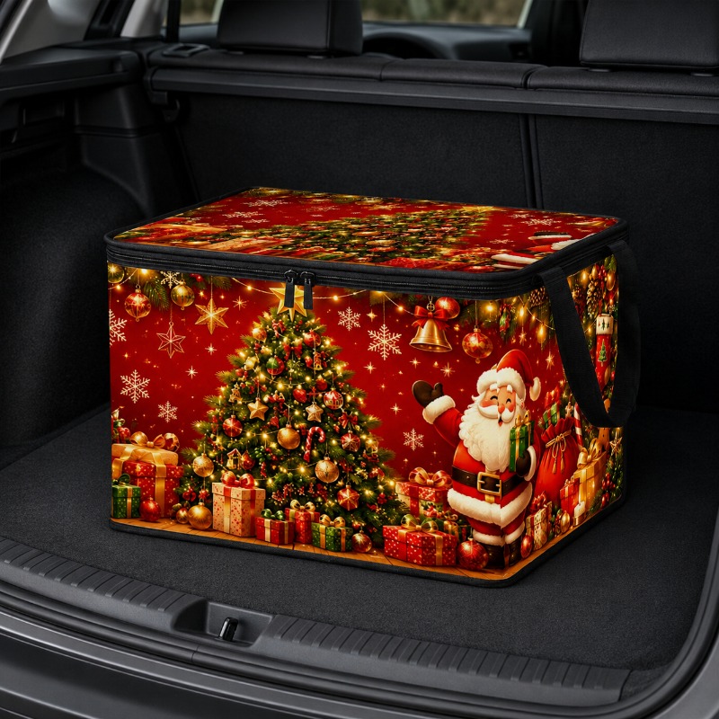 TEMU 1pc Santa Claus Christmas Tree Gift Snowflake Printed Storage Box, Suitable For Bedroom Closet Living Room Dormitory Office Organizing Clothes