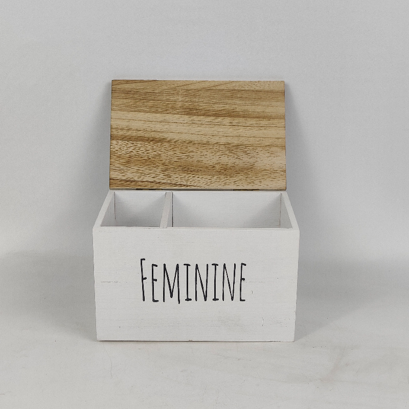 Image of Wooden Bathroom Storage Box With Lid, Feminine Product Organizer, Farmhouse Mat Storage Container