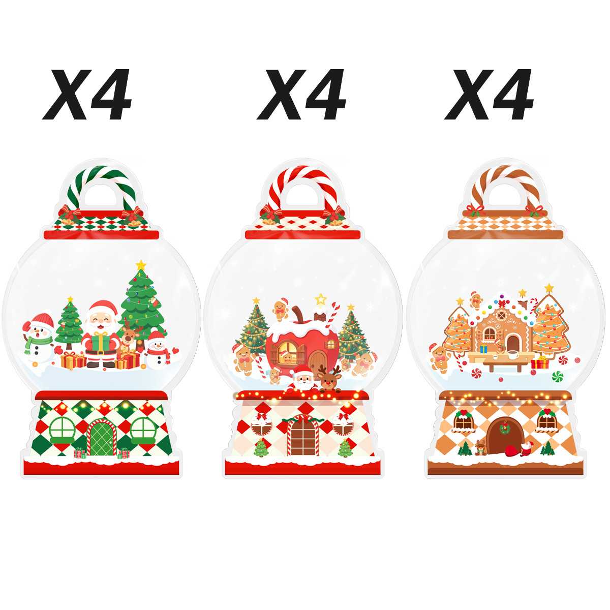 TEMU 12 sacs cadeaux de neige de Noël avec poignées, sacs de bonbons de Père Noël mignons, sacs de friandises transparents pour cadeaux de fête de