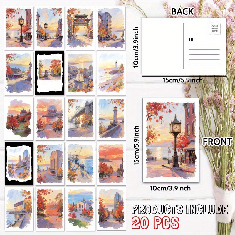 TEMU Set Of 20 Watercolor Postcards Featuring Stunning Autumn Of Vancouver, Perfect For Any Occasion. A Gift For , Cards Include Uplifting