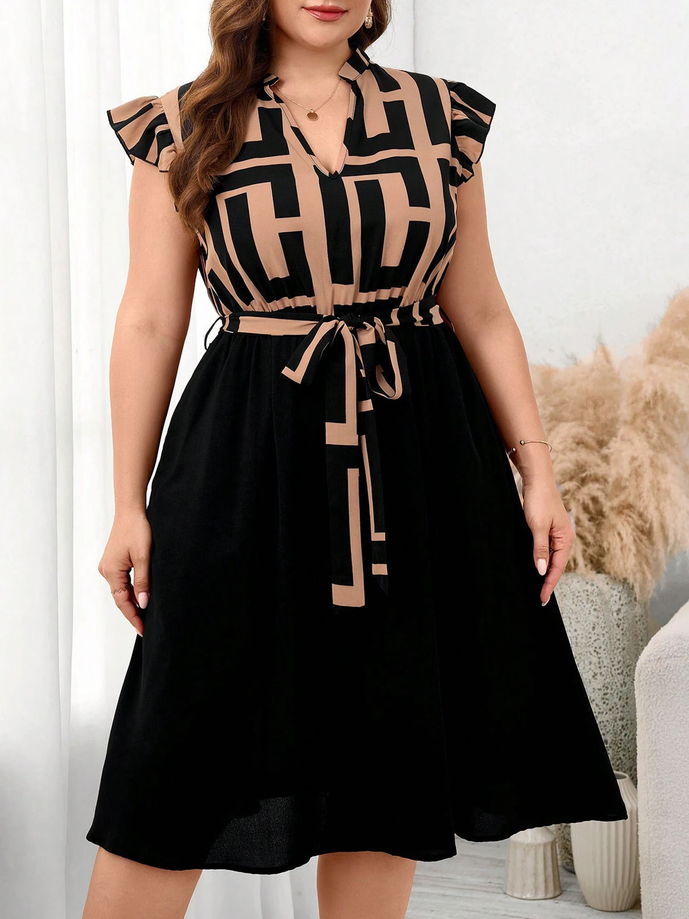 1pc elegant plus size polyester dress belt notched collar - Temu