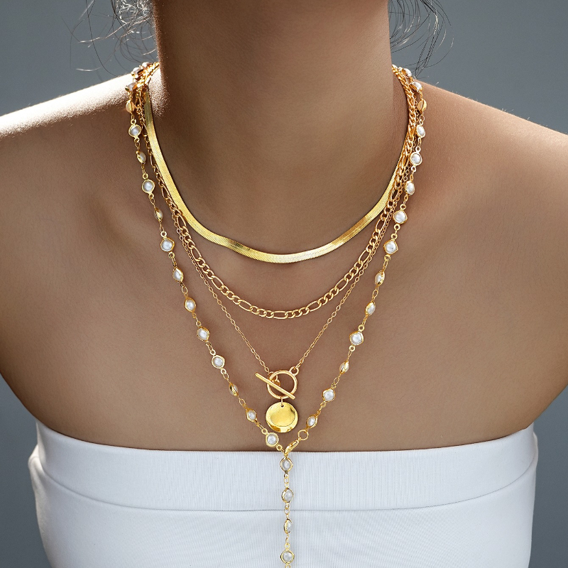 Image of Vintage Fashion Necklace Set For Women With - Y-shape Long Necklace, Ot Clasp Pendant, And Snake Bone Choker Chain For Daily Wear Party Holiday Gift