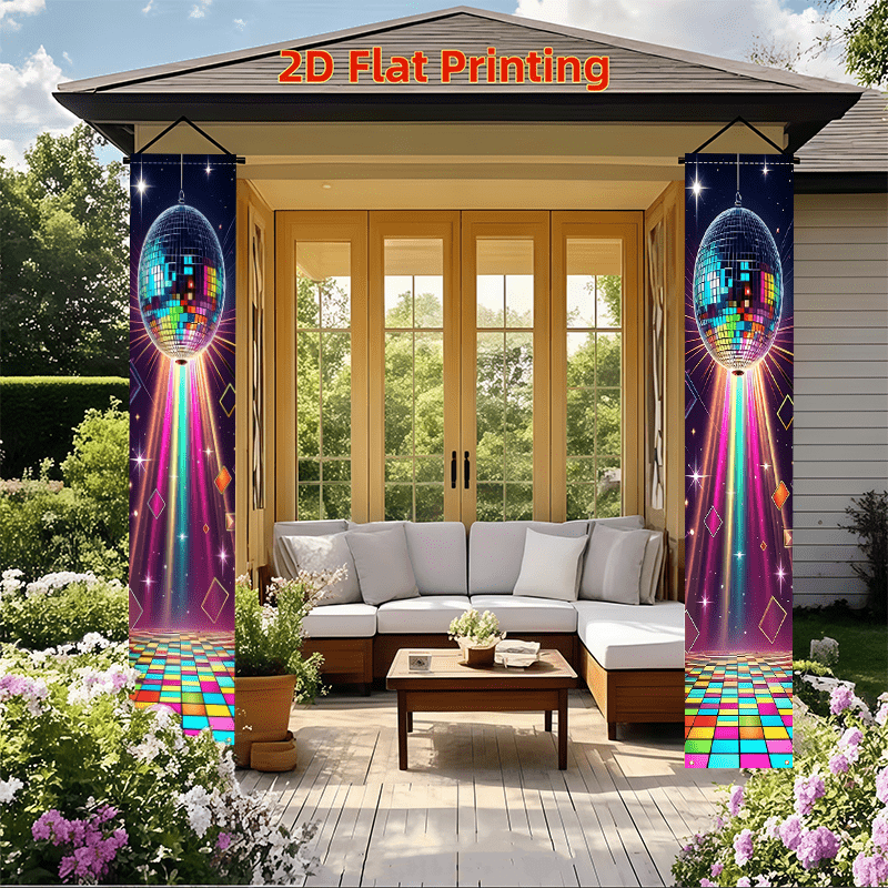 TEMU 2d Flat, 2d Flat 1 Pair Retro Style Disco Party Porch Banner 80s And 90s Light Flag Used For Outdoor Corridor Entrance Wall Decoration No