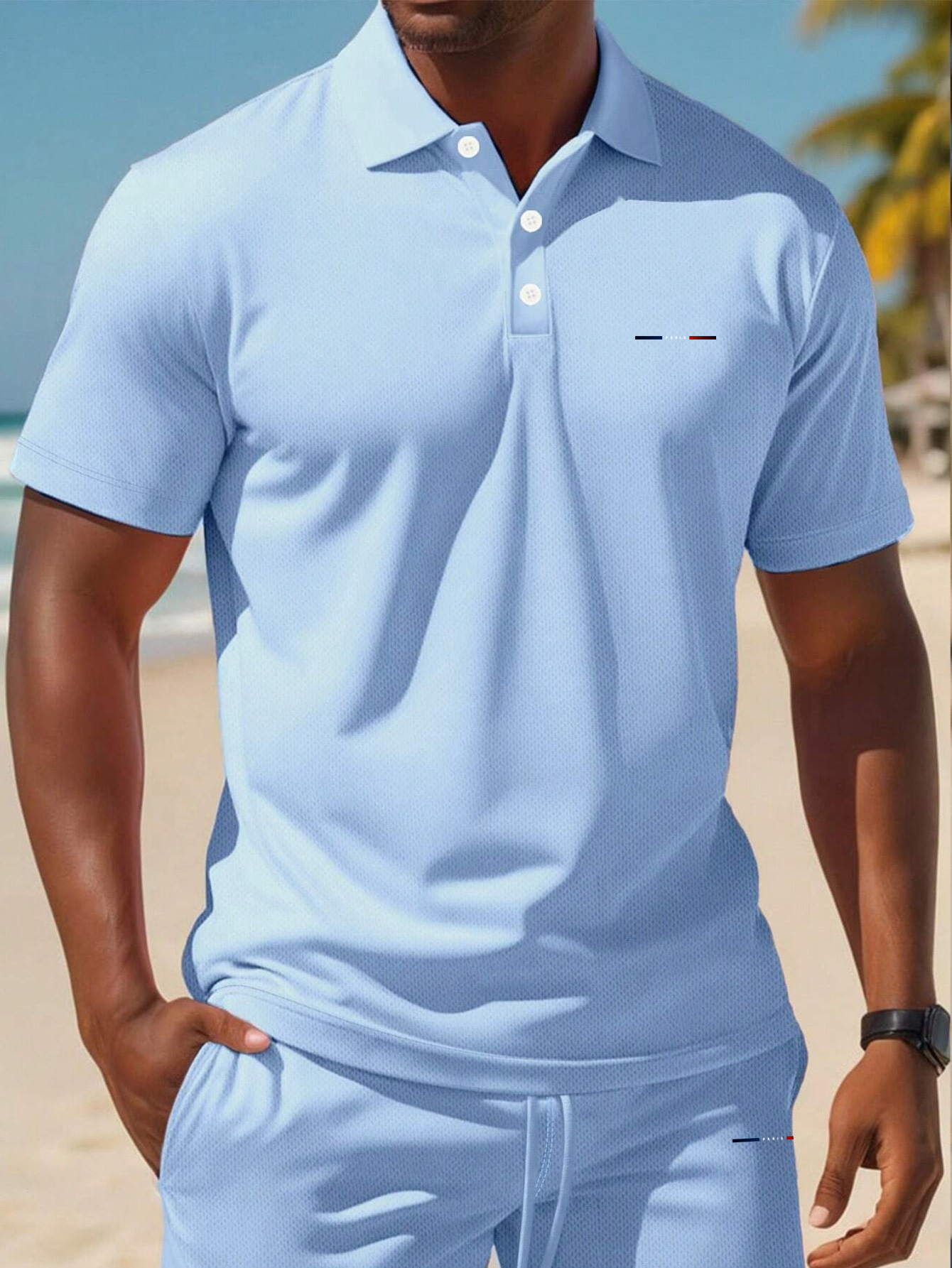 Men'S Summer Polo Shirt Sports Casual Outfit, Featuring a Short-Sleeve Collar Design And Pocketed Belt Shorts, Perfect for Outdoor Leisure And Beach Relaxation