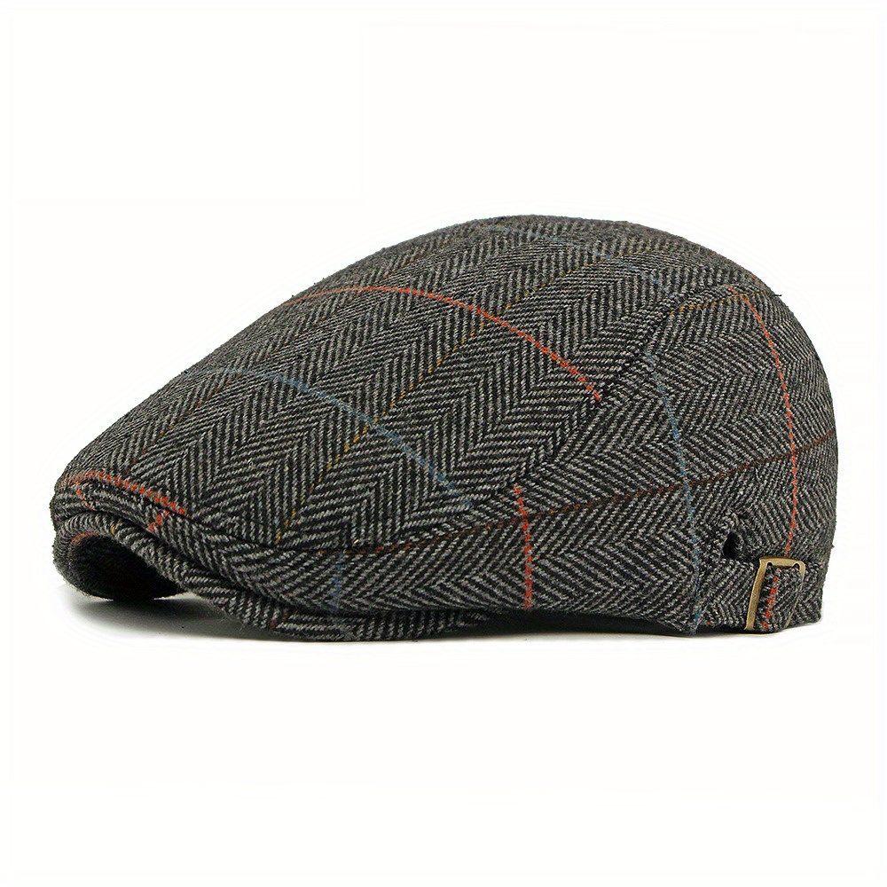 TEMU 1pc Men' Classic Herringbone Tweed Flat Cap & Irish Beret Hat - Suitable For Driving, Hunting, , Ivy Suitable For Driving, Outdoor, Casual Wear,
