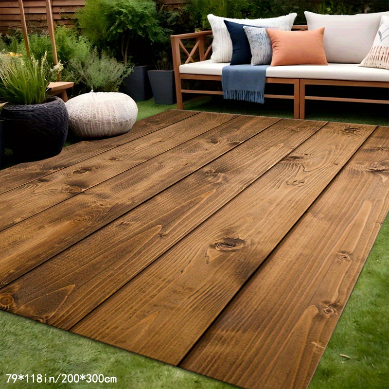 TEMU [Peluche Douce et Base Pointue 800G] 1 tapis moderne à motif grain de bois, extérieur uniquement, convient pour cour, jardin, camping, balcon,