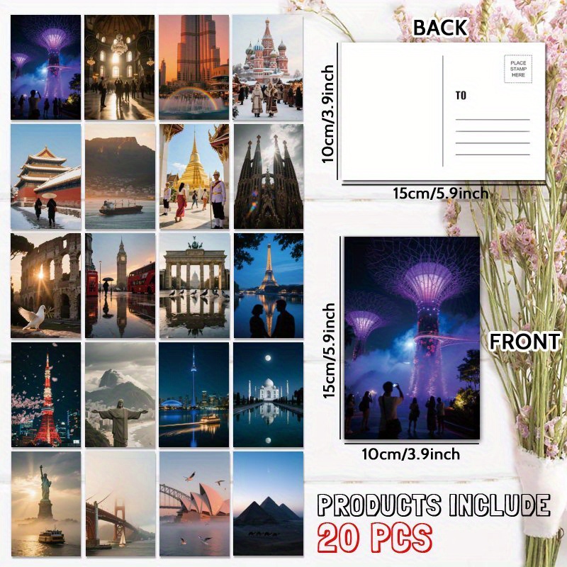 TEMU Set mit 20 atemberaubenden Postkarten mit Stadtansichten und ikonischen Strukturen aus Welt, für jeden Anlass. Ein einzigartiges Geschenk für