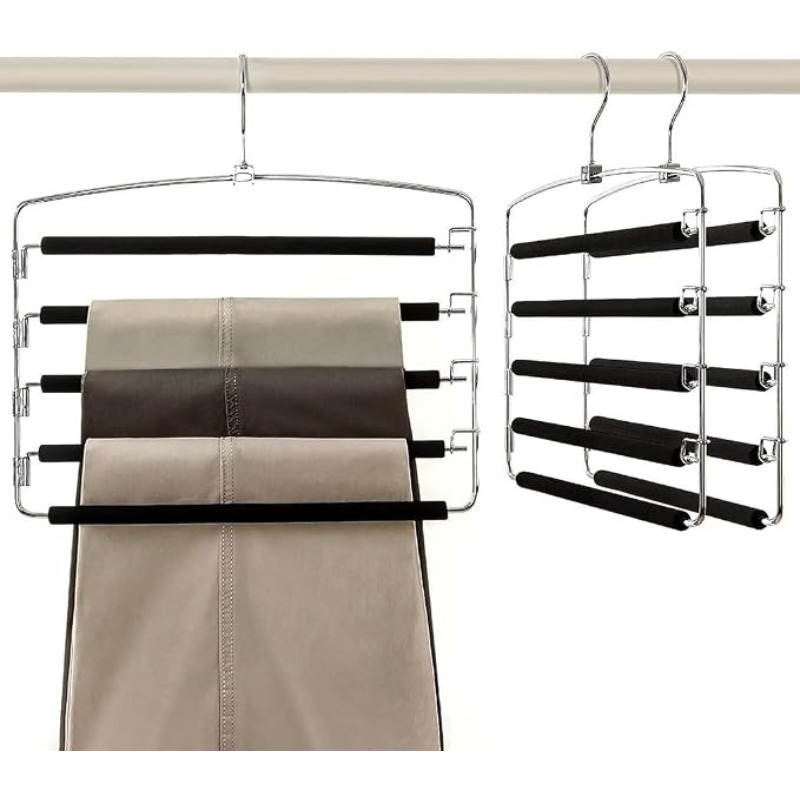 Image of 5-tier Multi-position Clothes Hanger, Space-saving Wardrobe And Closet Organizer, Practical Clothing Storage Rack For Home Bedroom