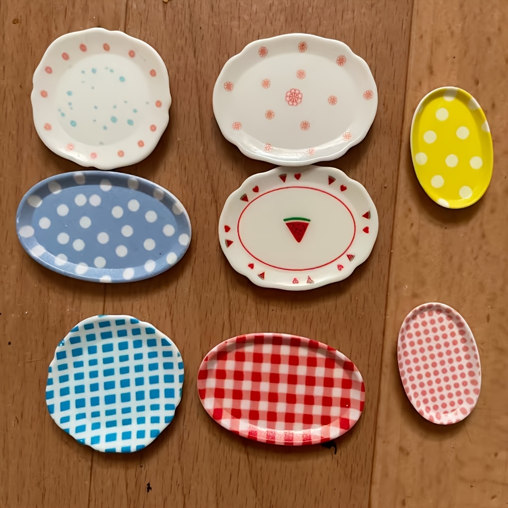 8pcs Miniature Kitchen Plate Set | Dollhouse Food Dishes | Mini Dishes | Decor Accessories