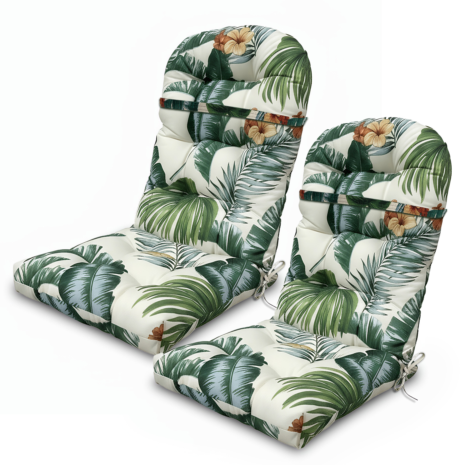 Image of 2 Pack Outdoor Patio Chair Cushions, Thick High Back Seat Pads With Secure Ties & Elastic Bands, Suitable For Garden Chairs In Courtyards, Poolside, Backyards And More