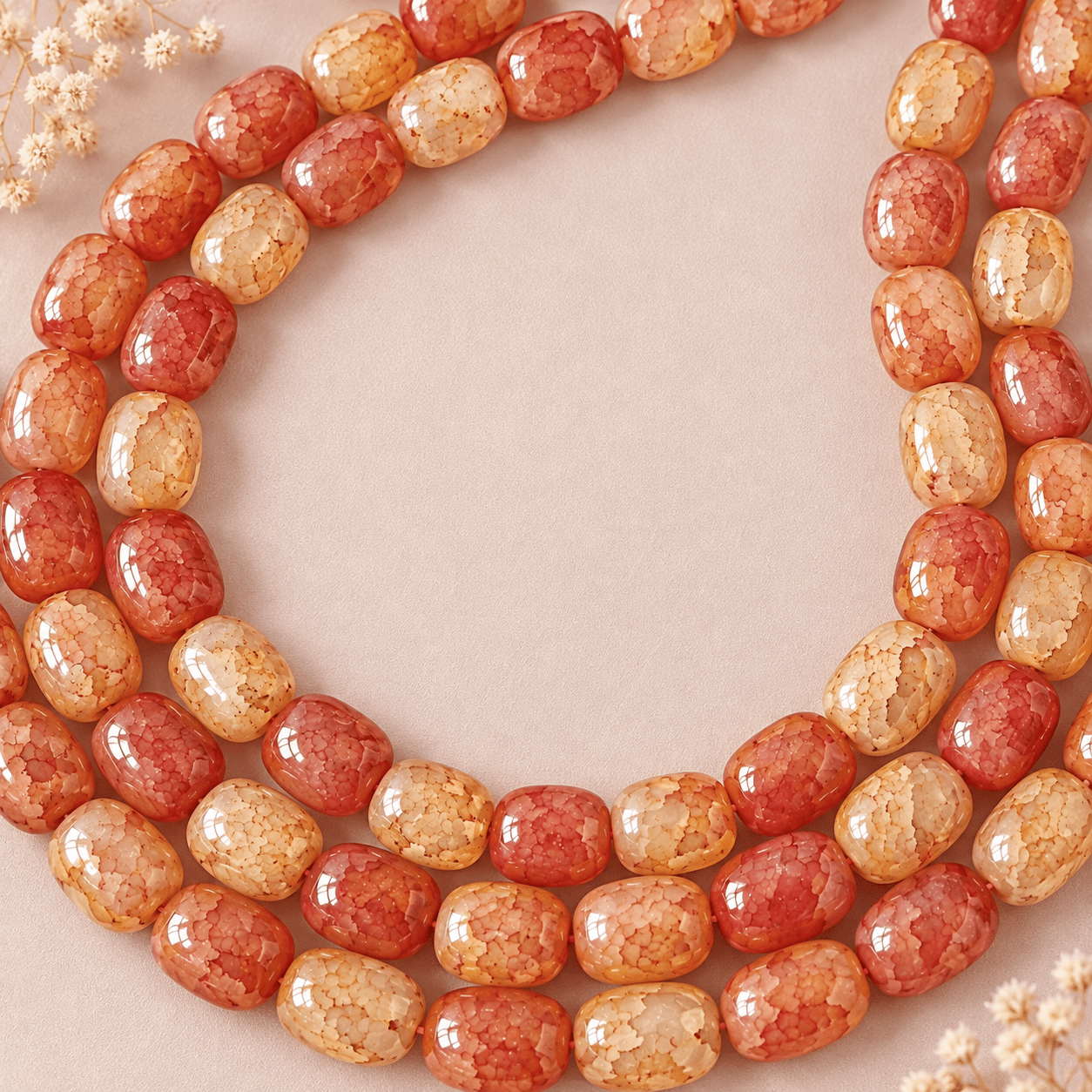 19pcs Ice Cracked Brown Red Agate Barrel Beads for DIY