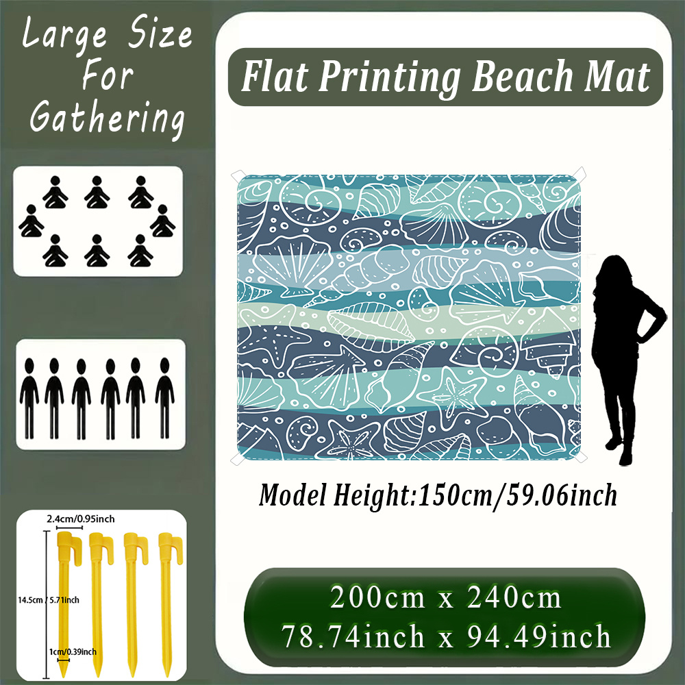 TEMU Impression plate 2D, 1pc, Motif rayé style créature océanique, Tapis de plage d'extérieur imprimé plat, Matériau polyester, Léger, Lavable,