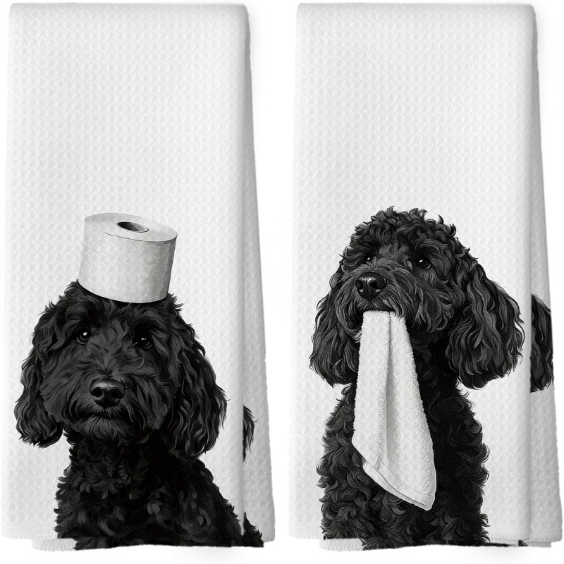 TEMU 2pcs 18 X 26 Pouces Chiffons à Vaisselle Noir, Cadeaux pour Femmes Torchons pour Décoration de Salle de Bain, Décoration de Salle de Bain Chien