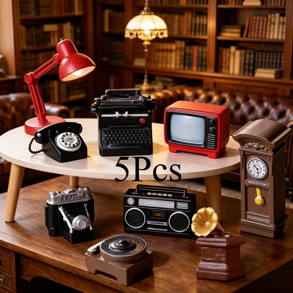 TEMU 5pcs Vintage Miniature Ornament Set, Mini Models Of Old Telephone, Gramophone, Tv, Wall Clock. Dollhouse Furniture Additions, Desktop Nostalgic Decorations And Creative Gifts