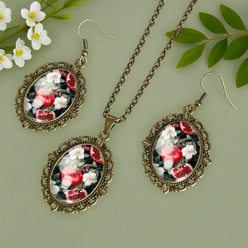 3pcs Pomegranate Branches Necklace & Earring Set