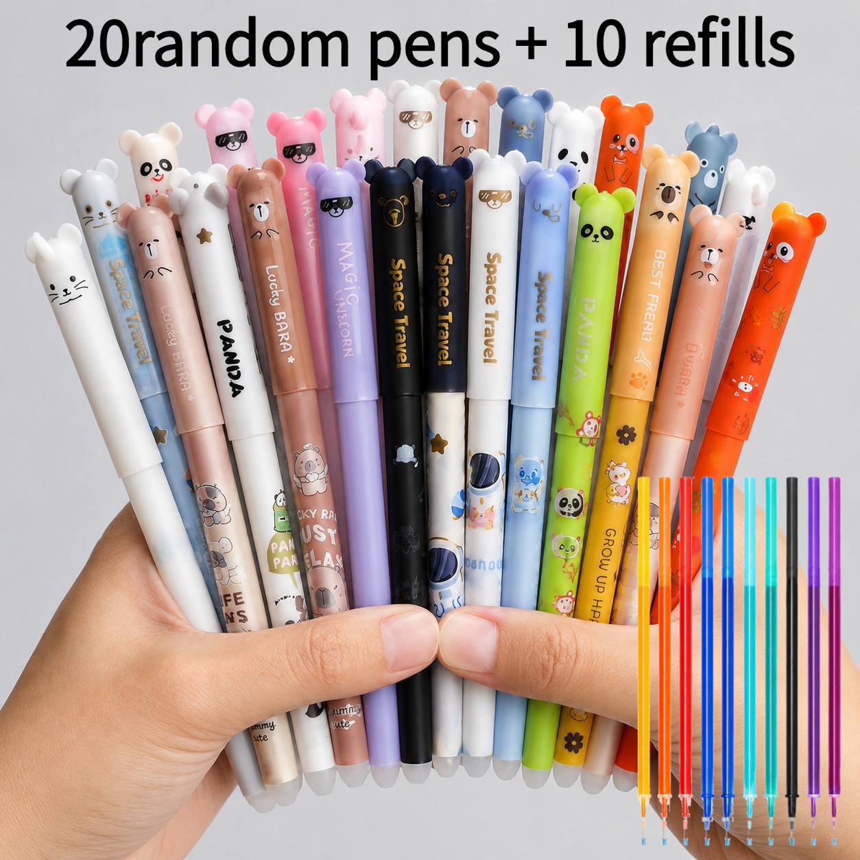 TEMU Set da 30 penne a gel cancellabili a tema animale, design facile da cancellare, 20 penne + 10 ricariche, punta gel da 0,, stili casuali, punta a